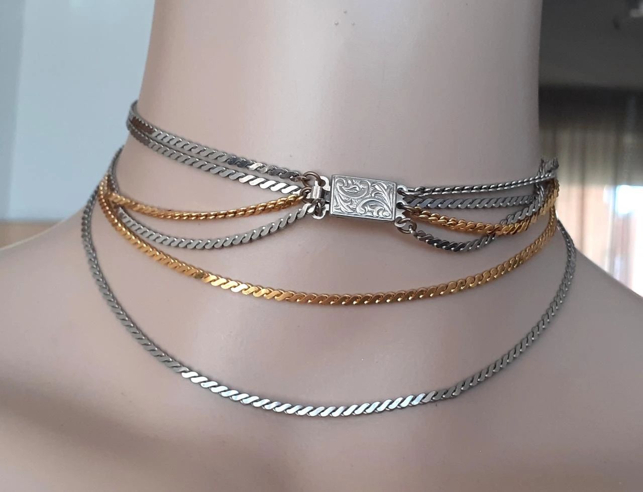 Vintage silver and gold layered gourmet '80 necklace – photo 8
